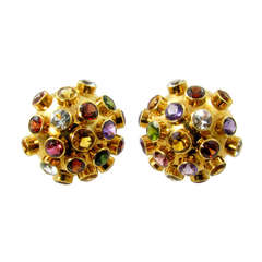 Vintage A Fabulous Pair of Multi Colored Stone and Yellow Gold "Sputnik" Earrings