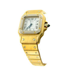 Cartier Santos Damen-Automatik-Armbanduhr aus Gelb- und Weißgold mit Armband