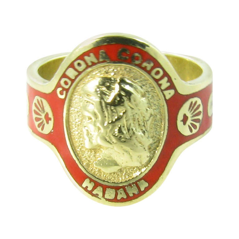CARTIER Red Enamel and Gold Cigar Band Ring.