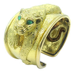David Webb Emerald Gold Leopard Cuff Bracelet