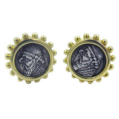 Retro Elizabeth Locke Yellow Gold and Ancient Coin Earrings