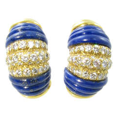 A Gorgeous Pair of Lapis Lazuli and Diamond Shrimp Style Earrings.