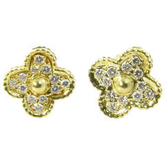 VAN CLEEF and ARPELS Gold and Diamond "Retro Alhambra" Earrings.