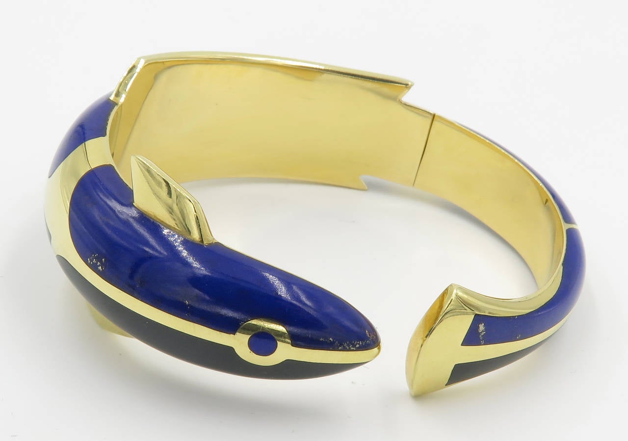 Women's Tiffany & Co. Lapis Lazuli Black Jade Gold Hinged Bangle Bracelet