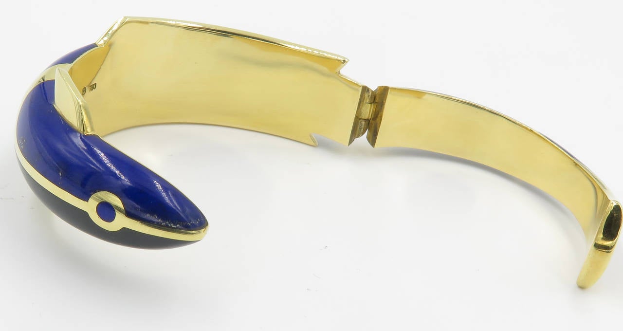 Tiffany & Co. Lapis Lazuli Black Jade Gold Hinged Bangle Bracelet 2
