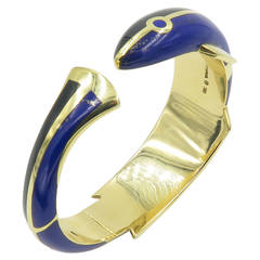 Tiffany & Co. Lapis Lazuli Black Jade Gold Hinged Bangle Bracelet