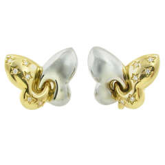 BULGARI  Gold and Diamond "Butterfly" Form Earrings.