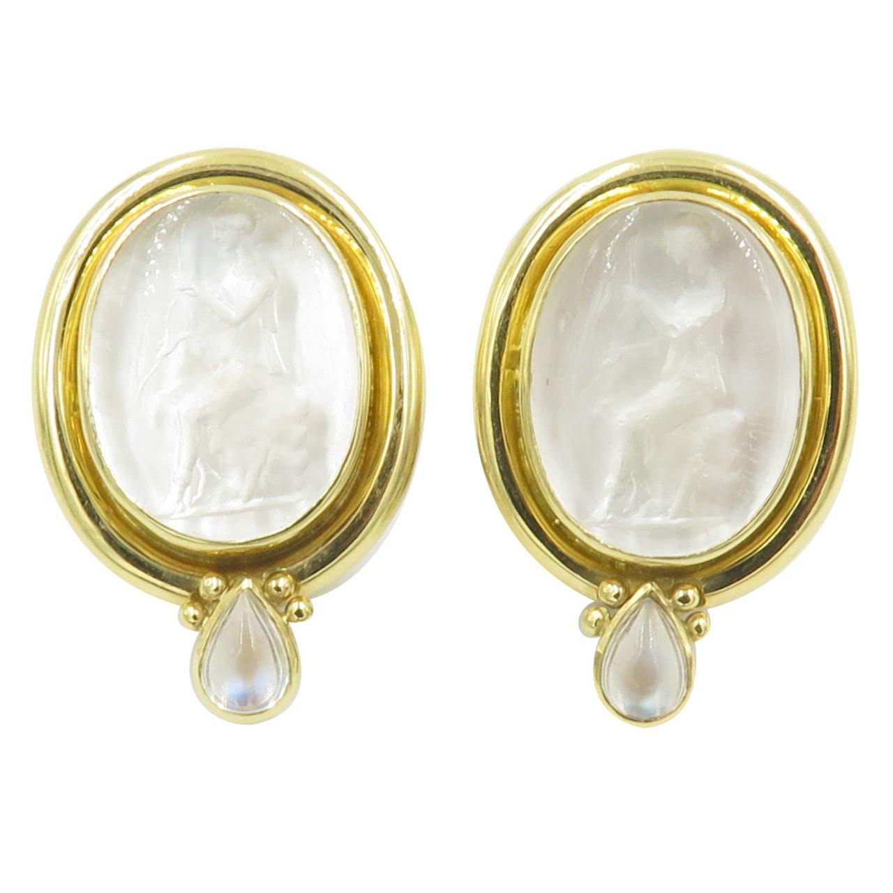Elizabeth Locke Venetian Glass Intaglio Moonstone Mother of Pearl Gold Earrings.