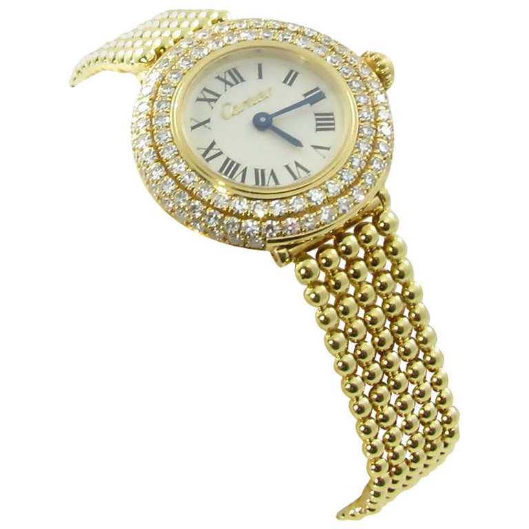 Cartier Lady's Yellow Gold and Diamond Wristwatch with Bracelet circa 1990s