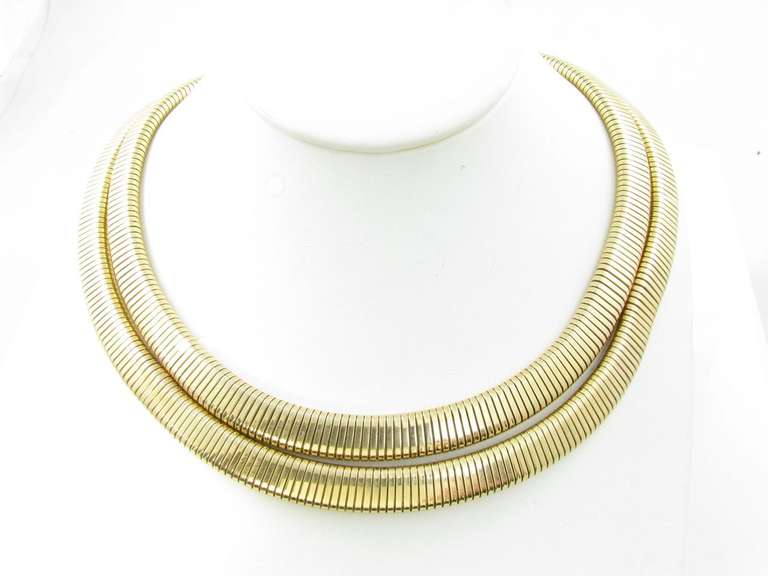A Fabulous Yellow Gold Double Tubogas Necklace. In Good Condition In New York, NY