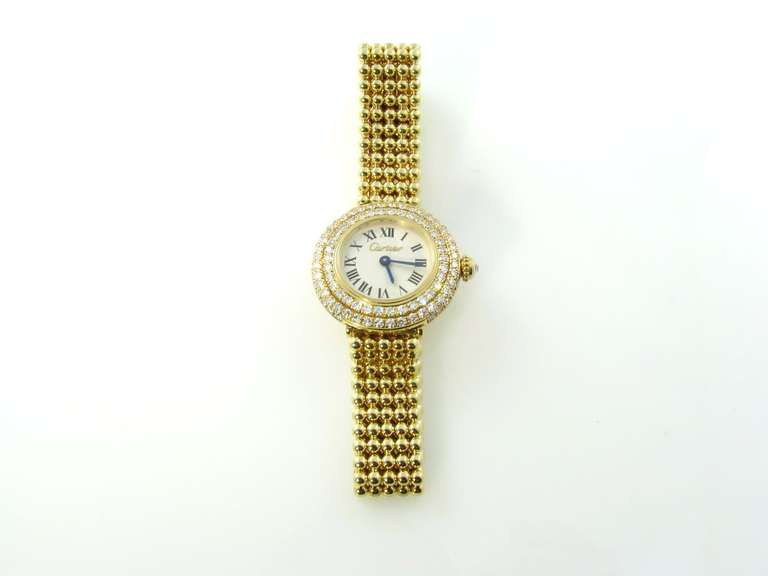 Cartier Lady's Yellow Gold and Diamond Wristwatch with Bracelet circa 1990s In Good Condition In New York, NY