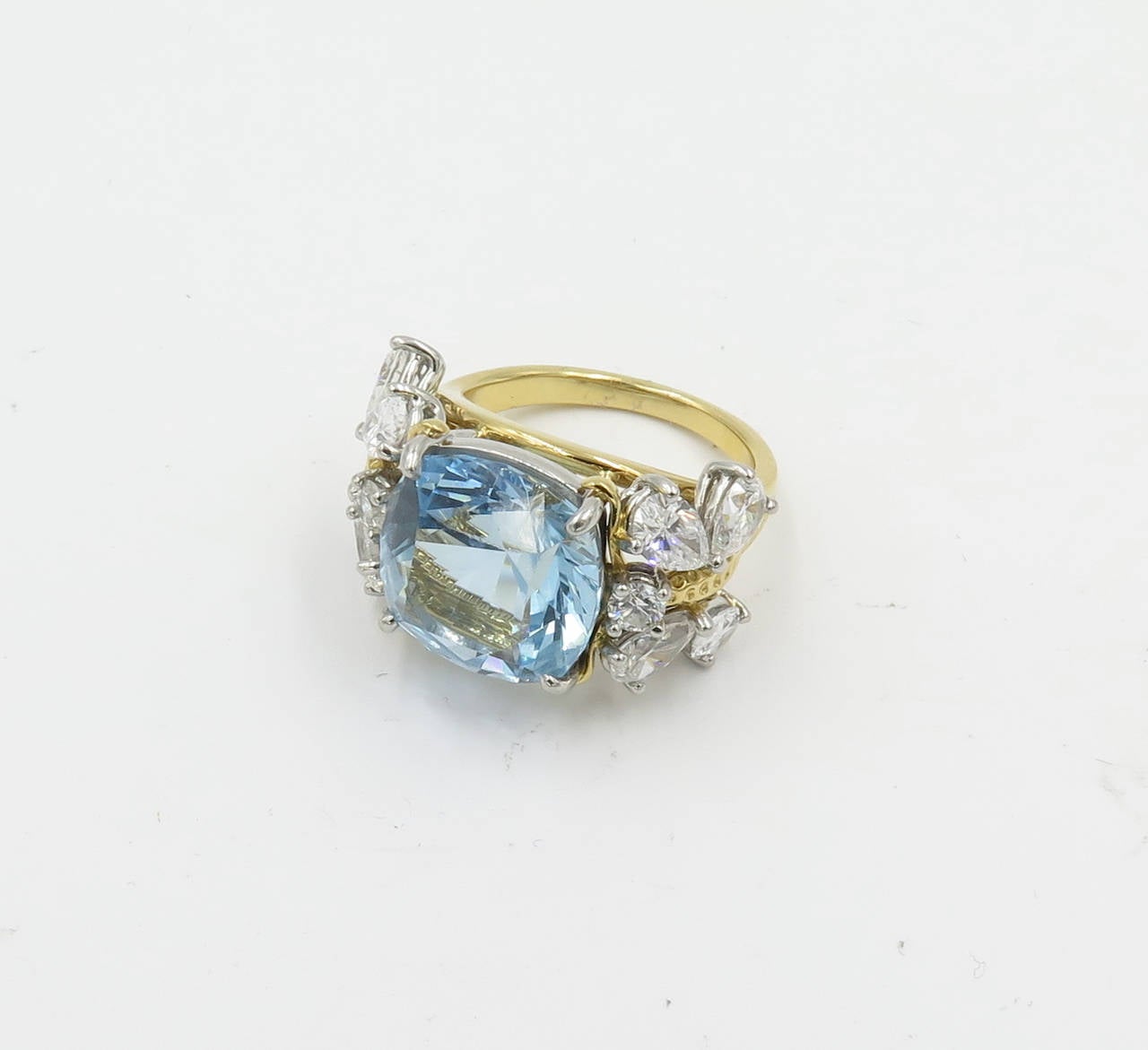 Tiffany & Co. Schlumberger Aquamarine Diamond Gold Cocktail Ring 2