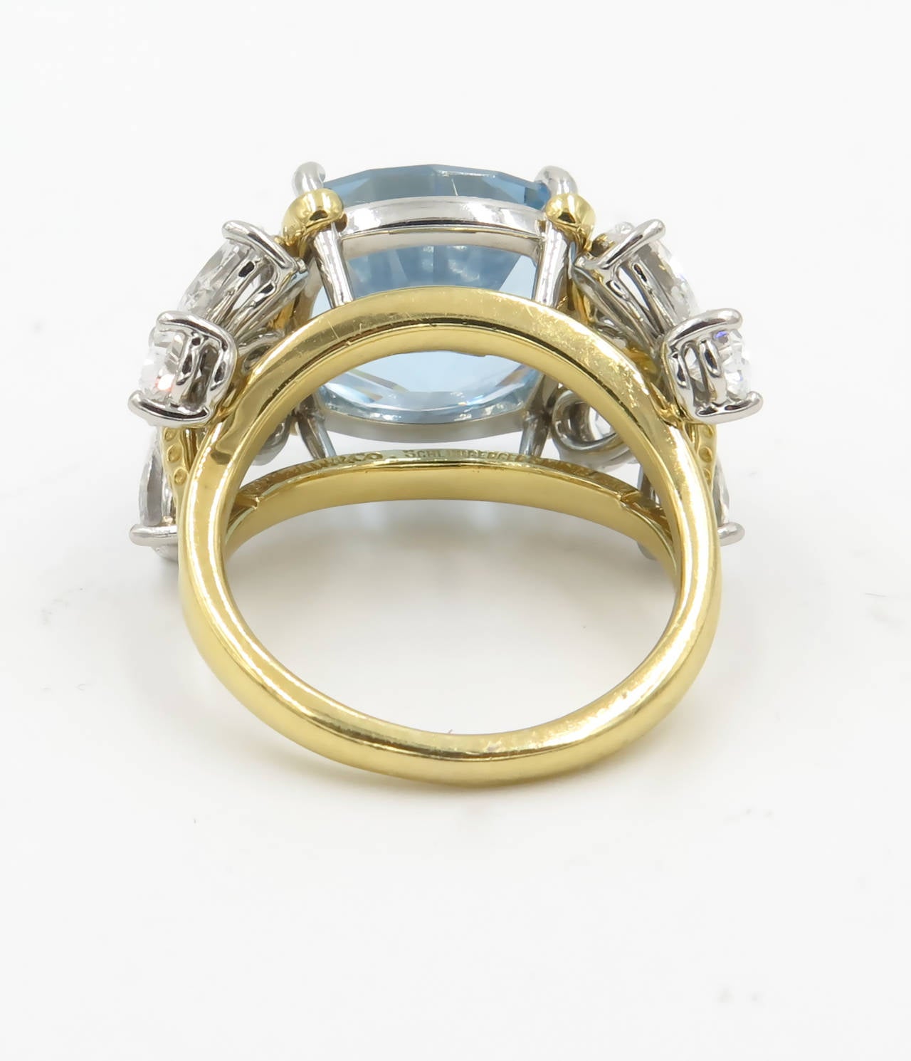 Tiffany & Co. Schlumberger Aquamarine Diamond Gold Cocktail Ring 1