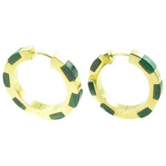 A Chic Pair of Malachite and Gold Hoop Earrings.