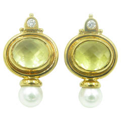 Elizabeth Gage Beryl Pearl Diamond Gold Valois Earrings