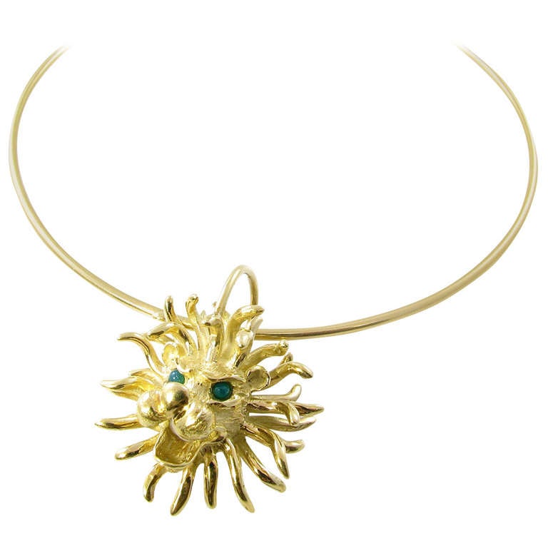 Cartier Emerald Gold Lion Head Necklace
