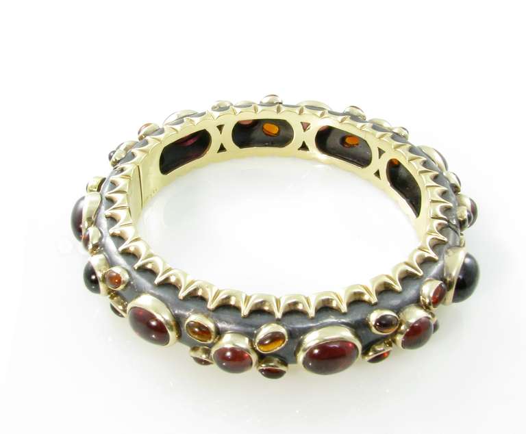 Marilyn Cooperman Citrine Cabochon Garnet Silver Gold Bangle Bracelet.