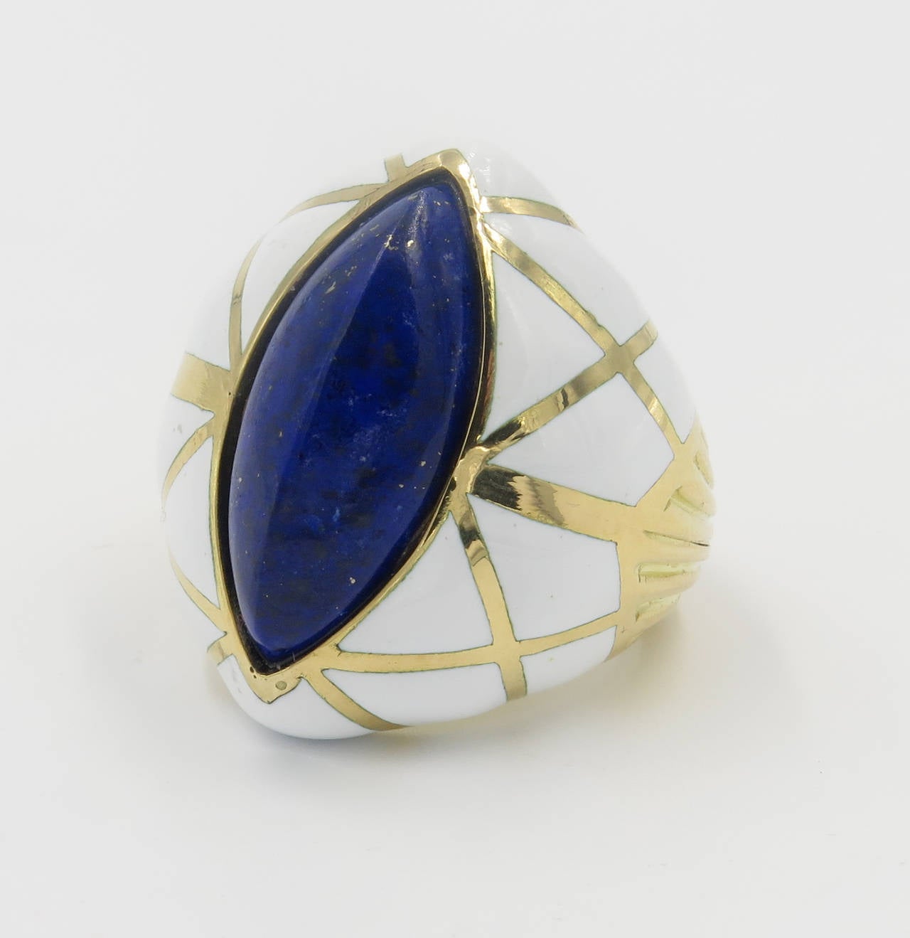 David Webb White Enamel Lapis Lazuli Dome Ring