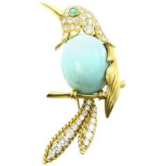 Van Cleef & Arpels Turquoise Diamond and Gold Bird Brooch