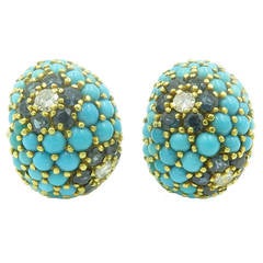 Retro Hammerman Brothers Turquoise Sapphire Diamond Bombe Earrings