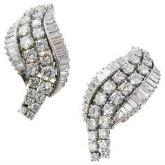 Stunning pair of 1950
s French Platinum and Diamond Earrings