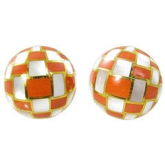 Tiffany & Co. 1980s Mother of Pearl and Coral Marquetry Earrings
