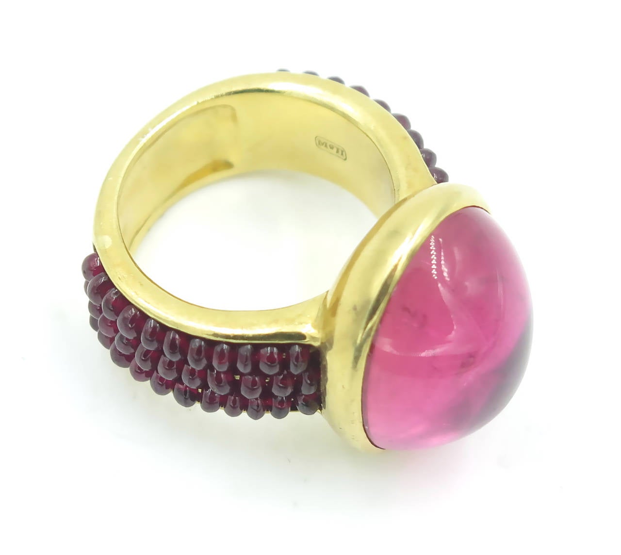 McTeigue & McClelland Pink Tourmaline Ruby Bead Gold Ring In Excellent Condition In New York, NY