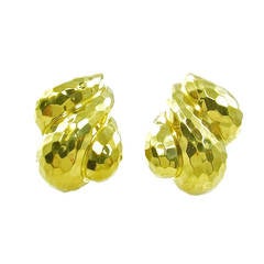 Henry Dunay Hammered Gold Tear Drop Shaped Earrings