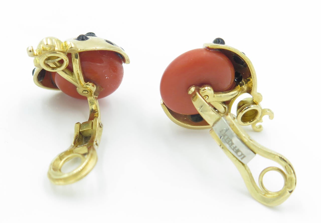 Women's Loffredo Coral Black Onyx Diamond Gold Ladybug Earrings