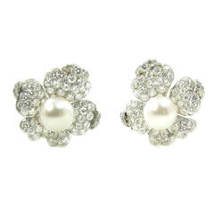 Marianne Ostier Gorgeous Pearl Diamond Flower Earrings