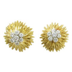 Retro Van Cleef & Arpels Diamond Gold Starburst Earrings