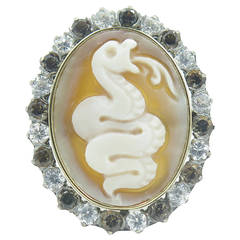 White and Brown Topaz Gold Shell Cameo Cocktail Ring