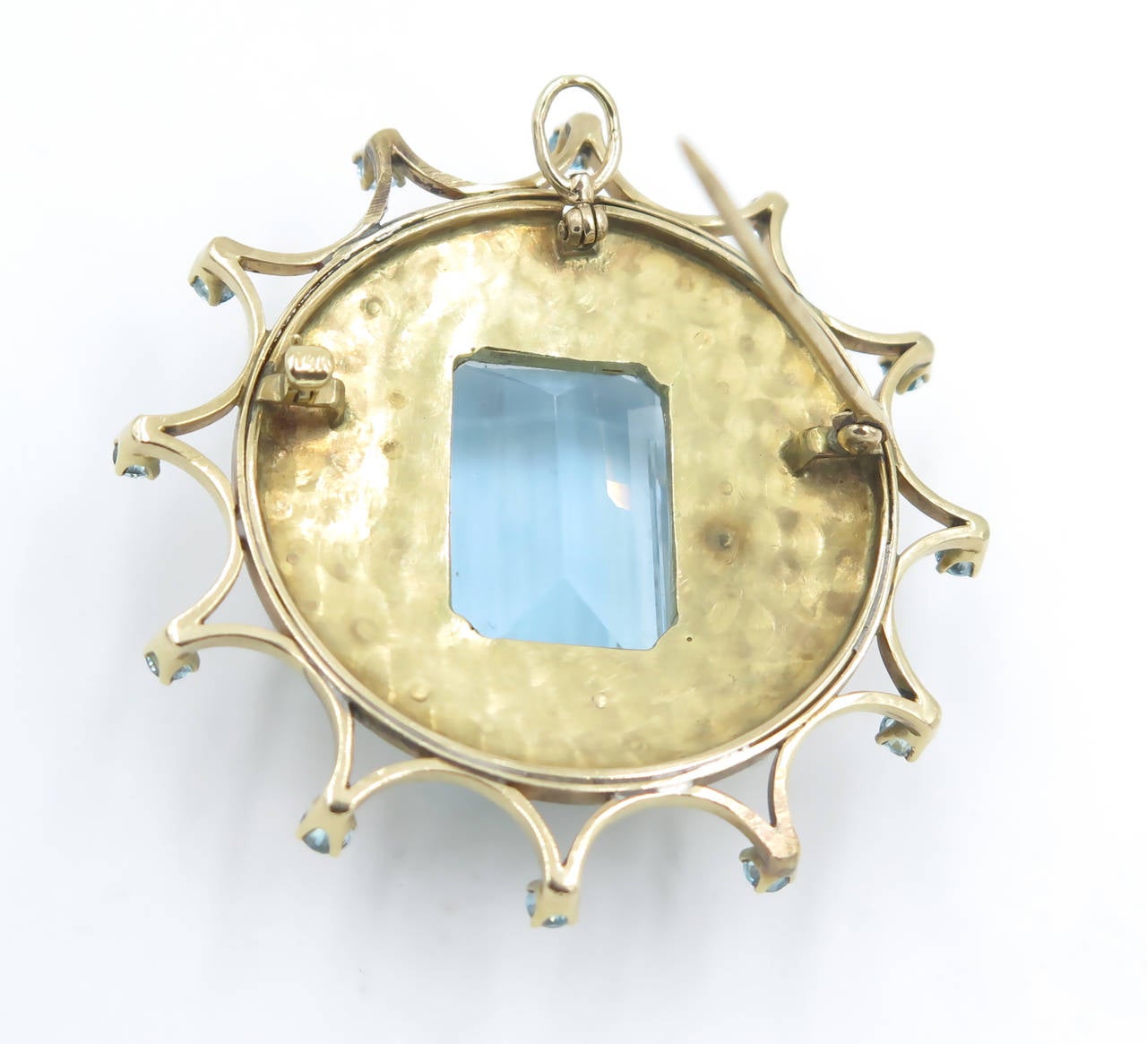 Aquamarine Pearl Gold Brooch Pendant 1