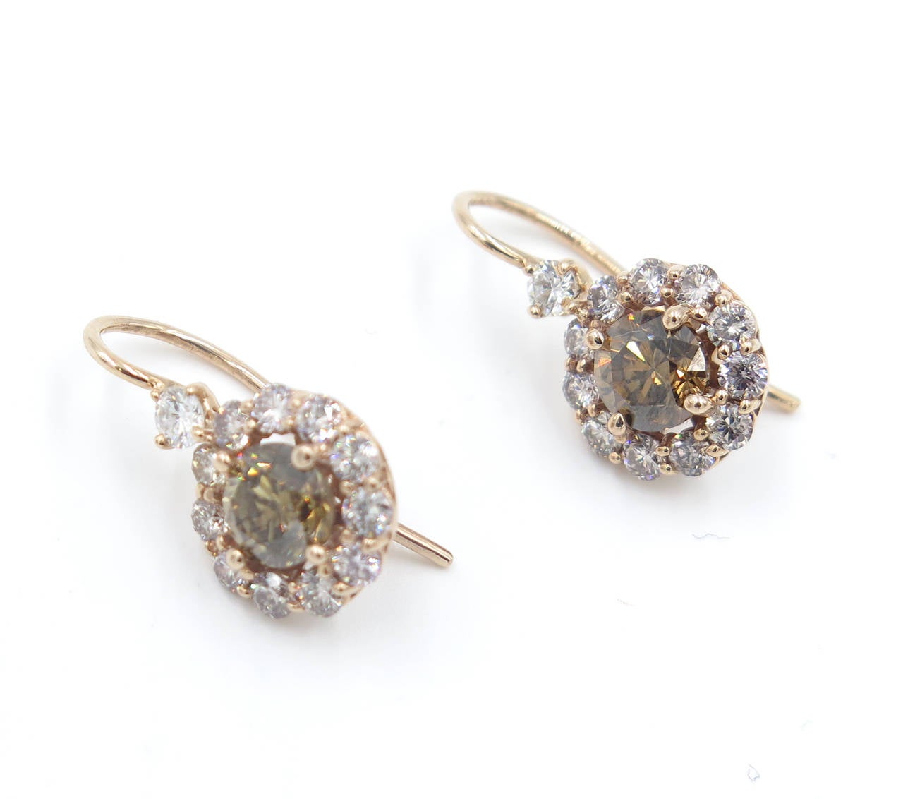 Fancy Color GIA Cert Diamond Gold Flower Earrings