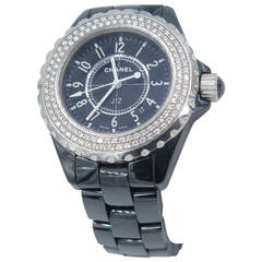 Chanel Stainless Steel Black Ceramic Diamond Quartz Wristwatch