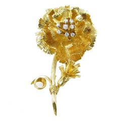 1970's David Webb Yellow Gold, Platinum, and Diamond Flower Brooch