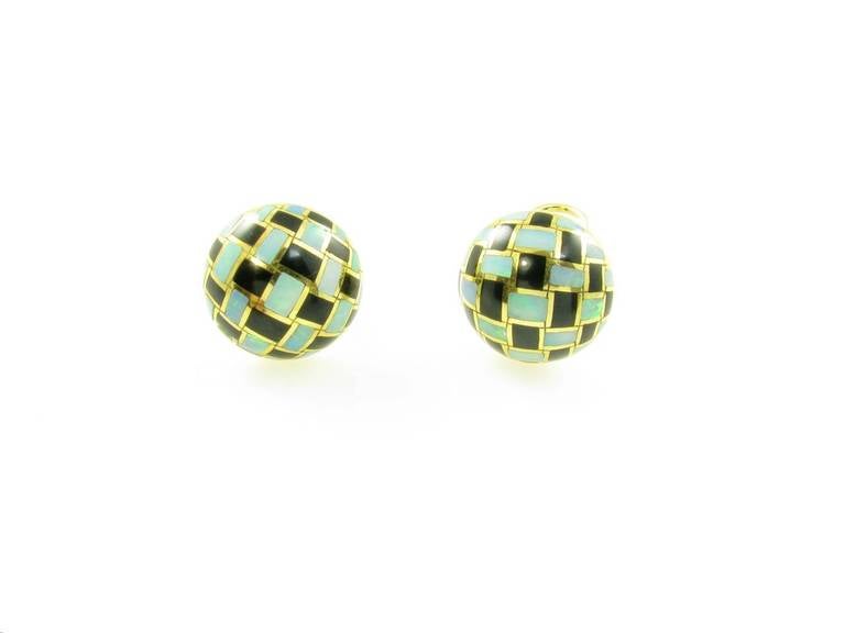 Tiffany & Co. Black Jade Opal Checkerboard Earrings