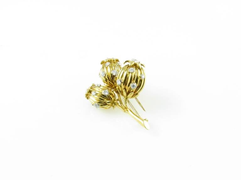 Tiffany & Co. Schlumberger Diamond Gold Thistle Brooch