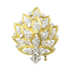 Bulgari Diamond Gold Platinum Leaf Brooch