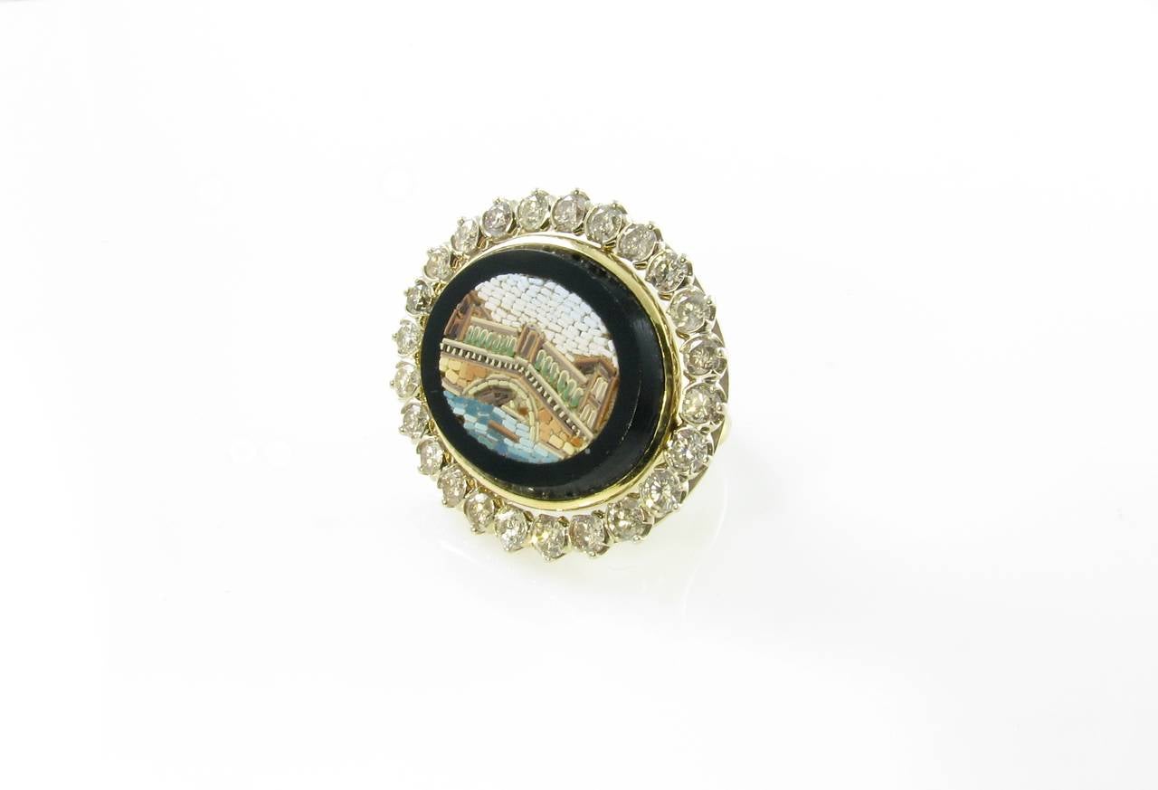 Victorian A Gorgeous Antique Micromosaic Diamond Gold Ring
