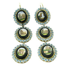 A Fabulous Pair of Antique Micromosaic and Blue Topaz Earrings