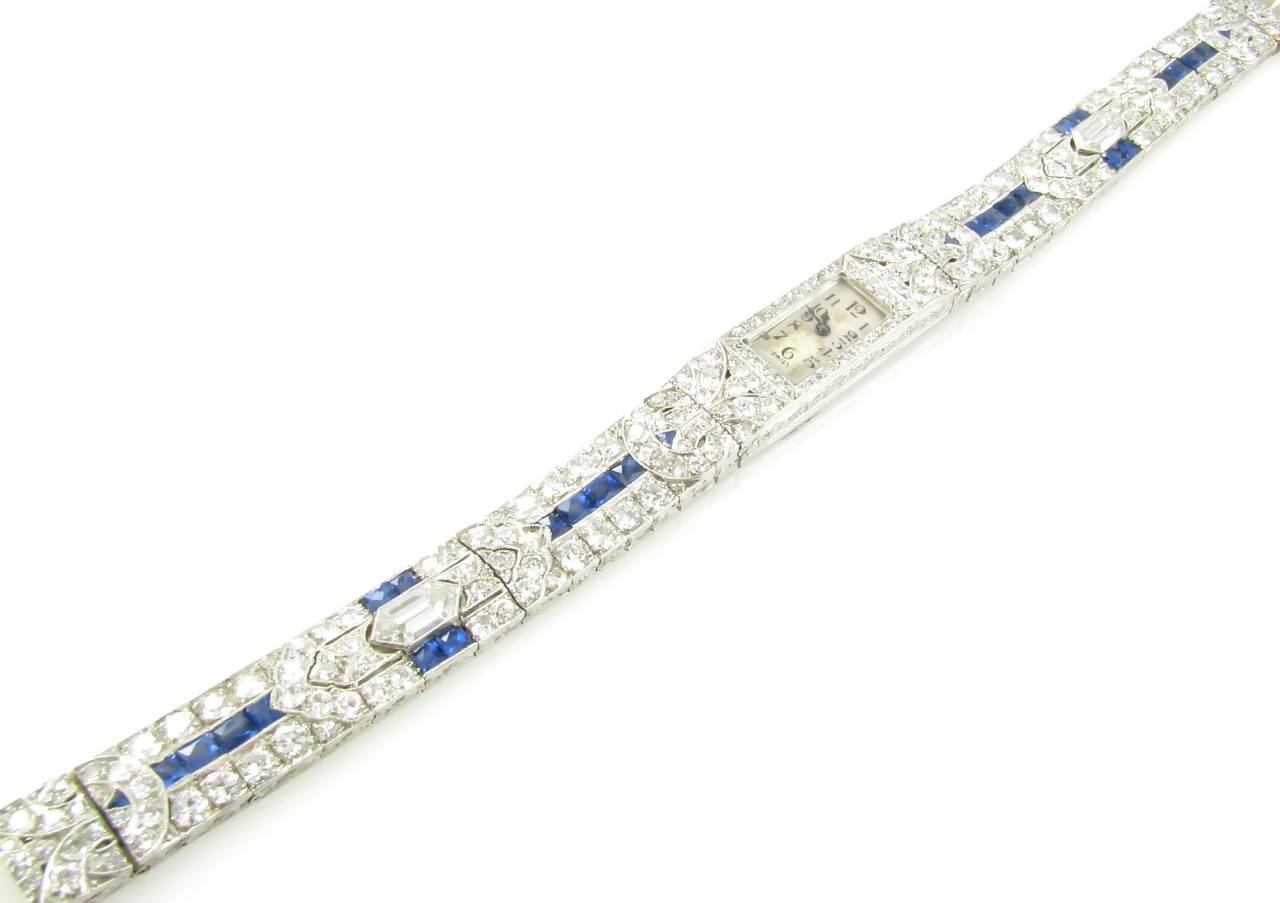 JAEGER LECOULTRE Art Deco Platinum, Sapphire and Diamond Watch. In Excellent Condition In New York, NY