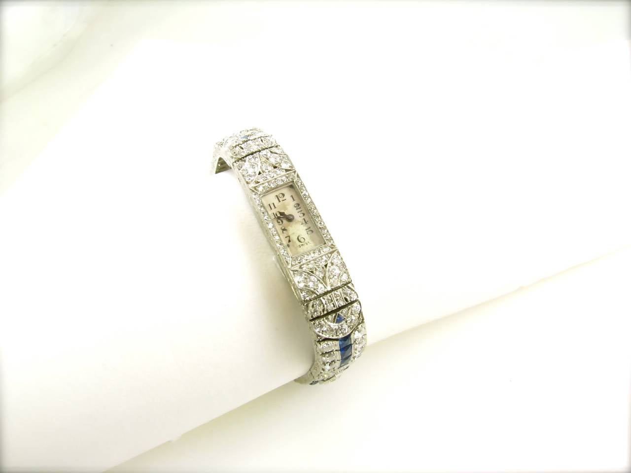 Women's JAEGER LECOULTRE Art Deco Platinum, Sapphire and Diamond Watch.