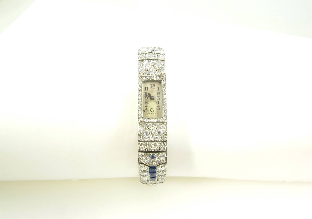 JAEGER LECOULTRE Art Deco Platinum, Sapphire and Diamond Watch. 1