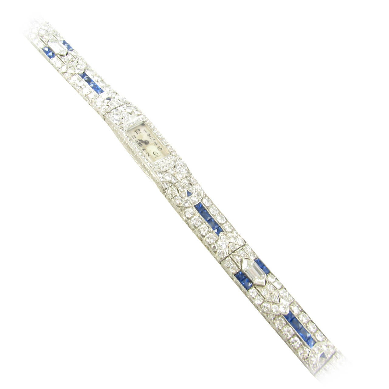 JAEGER LECOULTRE Art Deco Platinum, Sapphire and Diamond Watch.