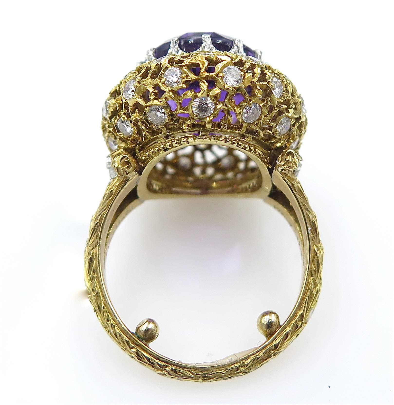 BUCCELLATI Amethyst, Diamond and Gold Ring. In Excellent Condition In New York, NY