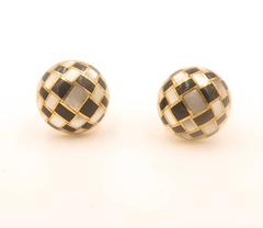 Tiffany & Co. Dome Shaped Mother of Pearl and Black Jade Checkerboard Earrings