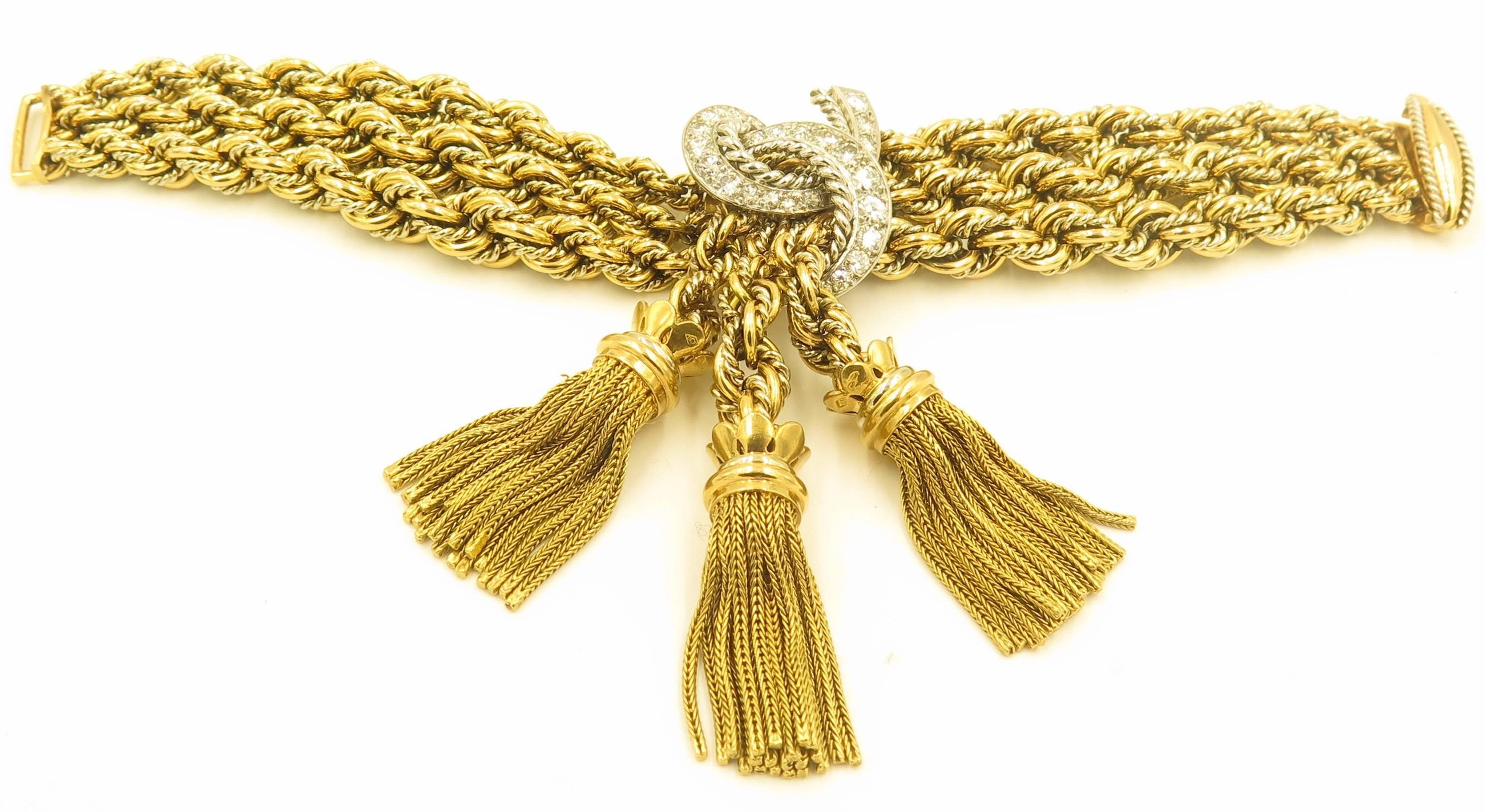 Women's A Gorgeous Gold, Platinum and Diamond Tassel Bracelet.