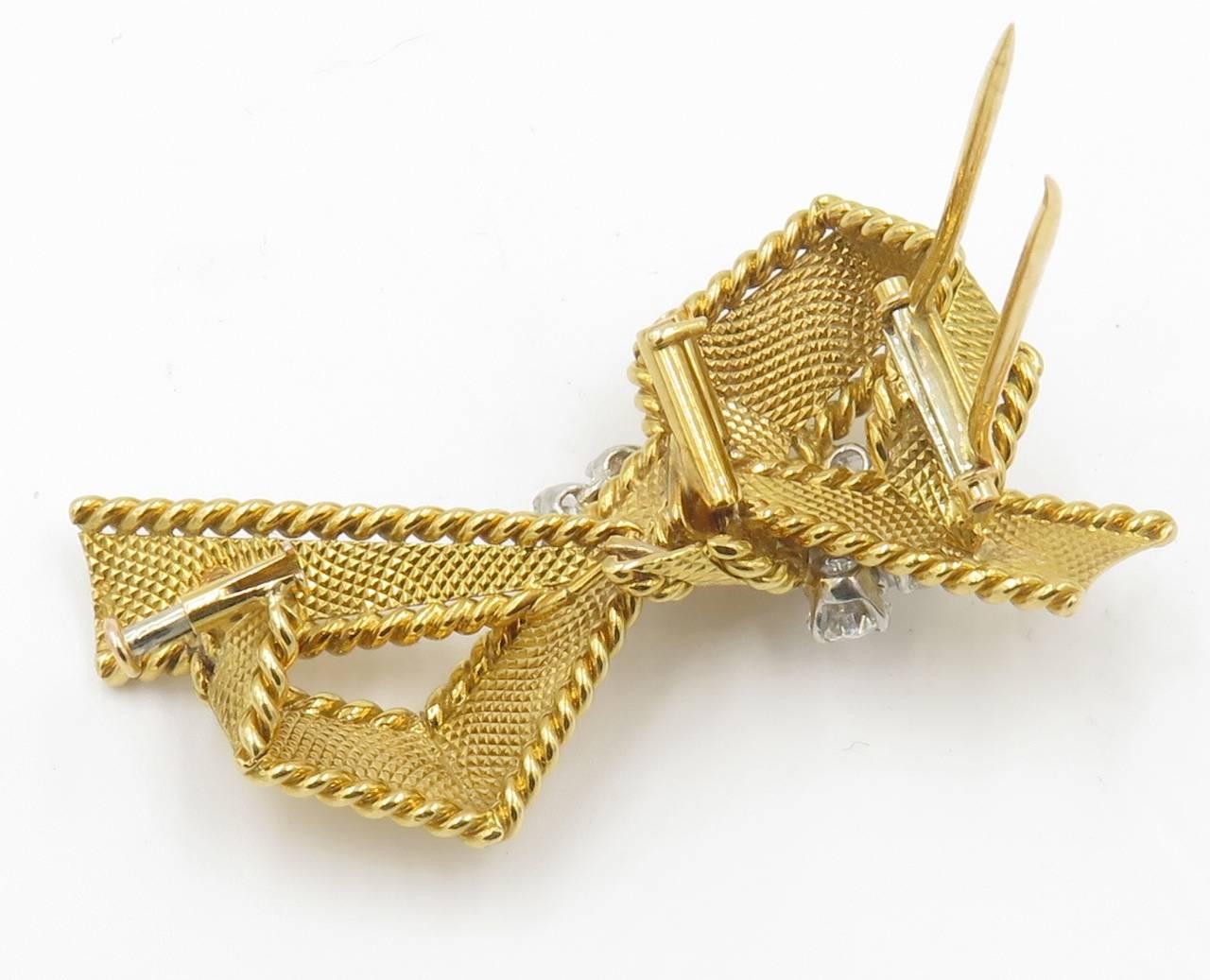 Mauboussin Paris Diamond Textured Gold Ribbon Brooch 1