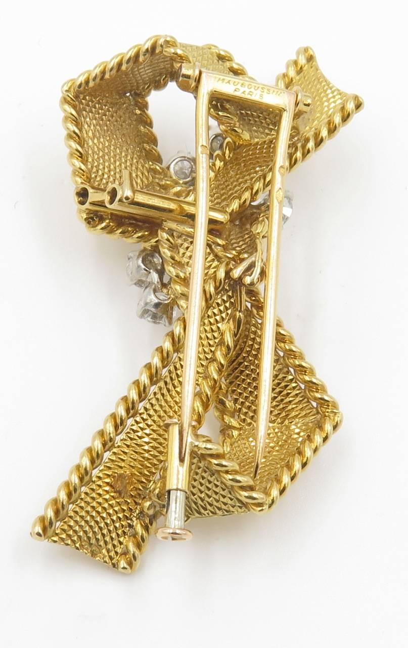 Mauboussin Paris Diamond Textured Gold Ribbon Brooch 2